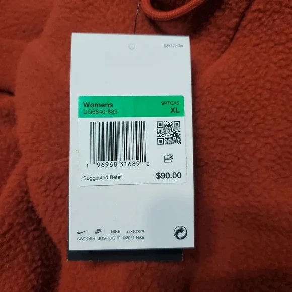 NWT Nike Women's Sportswear Rugged Orange Fleece Hoodie Sweatshirt XL - Picture 8 of 9